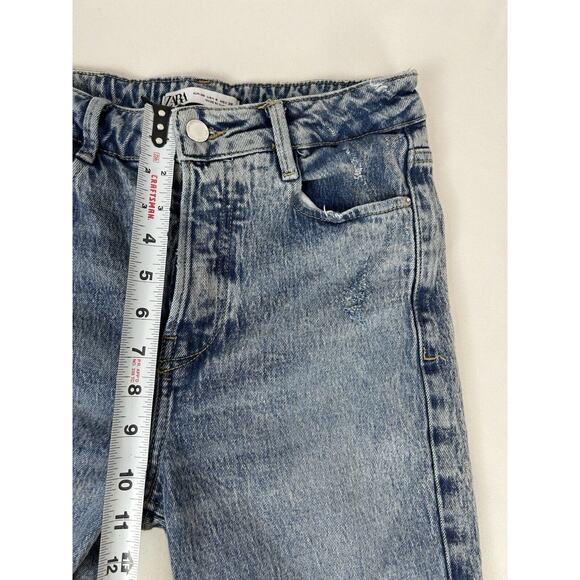 Zara Women’s HIGH RISE LONG LENGTH STRAIGHT JEANS Blue Size US 4 Stretch - Picture 7 of 10